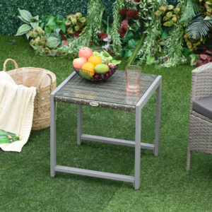 ® havebord sidebord med hærdet glas, polyrattan og aluminium, vejrbestandig og moderne til have, balkon, terrasse