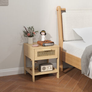 Natbord Natbord Sidebord Naturlig Natbord med Skuffe Åben Hylde Rattan Design Naturlig 40 x 40 x 48,4 cm