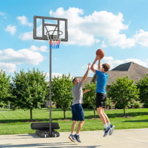 Udendørs basketballkurv 135-305 cm, hurtigt højdejusterbar, basketballstativ med 110x70 cm brudsikkert bagpanel, 2 hjul