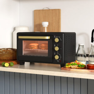 Miniovn 16 L 1400W Miniovn 100-230°C 60 min. Timer, med grillrist og bageplade, Pizzaovn med bagepladehåndtag, Krummebakke Sort