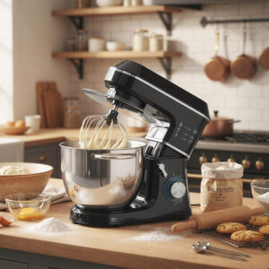 Foodprocessor/dejmixer med 7L skål i rustfrit stål, 1400W, vippehoved, dejkrog, piskeris, piskeris