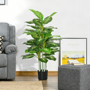 Kunstig plante, plastikplante, cementpotte, indendørs og udendørs, 120 cm, grøn