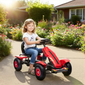 Gokart-pedalbil med håndbremse, justerbart sæde, gear frem og tilbage, op til 50 kg til børn 5-12 år, rød