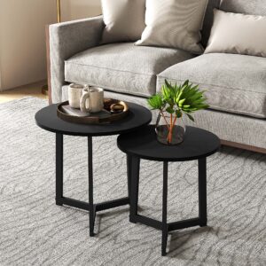 Sæt med 2 sofaborde, rundt sidebord, sofabord med stålstel, sofabord i moderne design, til stue, lasteevne op til 35 kg, sort