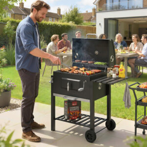 Kulgrill BBQ Stativgrill Rustfrit Stål Sort 113x65x108cm til Have & Terrasse