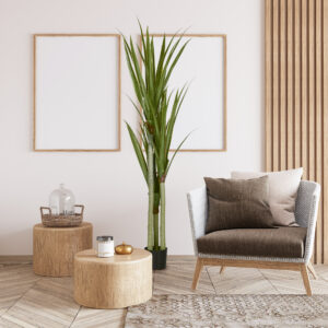 Stor kunstig yucca-plante, 190 cm, plastik, i potte, 17 x 17 x 190 cm, smaragdgrøn