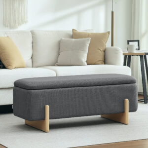 Skammel med opbevaringsplads, bænk med skumpolstring, imiteret hør, 111 x 44 x 44,5 cm, mørkegrå