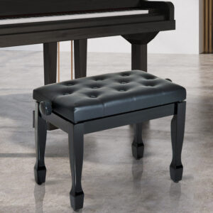 Klaverskammel Klaverbænk Kosmetikskammel Højdejusterbar skammel til øvelse af musikinstrumenter Massivt træ Kunstlæder Sort 64 x 35 x 45-55 cm