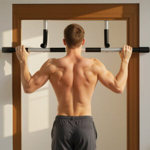 Pull-up bar, multifunktionel træningsbeslag, dørstang af stål med skumhåndtag, sort og grå, 92 x 40 x 17 cm til hjemmefitness