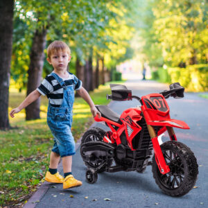El-motorcykel til børn, 6V børnemotorcykel med støttehjul, børnekøretøj med horn og startlyd, 3 km/t, til 3-8-årige, maks. 30 kg, rød