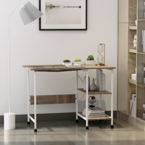 Klapbord Mobilt Skrivebord på Hjul, Sidebord, MDF, Naturlig, 107x55x76cm