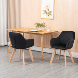 Sæt med 2 ergonomiske køkkenstole med forlængede armlæn og ryglæn, bæreevne op til 120 kg, polyester og træ, sort 54 x 57 x 80 cm
