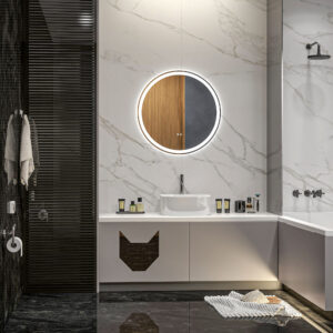 Badeværelsesspejl med LED-belysning, Ø 60 cm oplyst spejl med touchfunktion, hukommelsesfunktion, antidug med aluminiumsramme