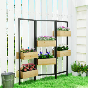 Blomsterkasse med afskærmning, højbed med foldbart espalier, 6 plantekasser med drænhuller, stål