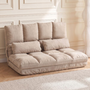 2-i-1 gulvstol med ryglæn og justerbar ryglæn, 102 x 73 x 60 cm, beige