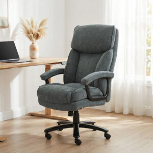 Kontorstol, Ergonomisk Skrivebordsstol med Vippefunktion, Hørlook, Højdejusterbar PC-stol med Drejefunktion, Tykke Hynder, Belastningskapacitet op til 200 kg, til Hjemmekontor, Grå