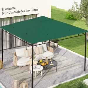 Udskiftningstag til havepavillon, 8 drænhuller, nem montering, polyester, grøn, 2,98 x 2,98 m