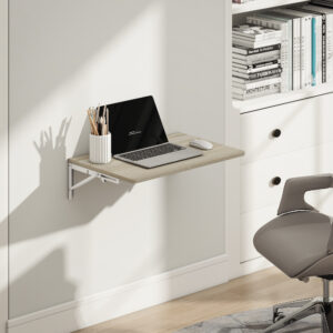 Vægmonteret klapbord, 60x40 cm klapbord, pladsbesparende svævende skrivebord med afrundede hjørner, til hjemmekontor, stue, soveværelse, køkken, egetræ