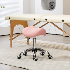 Højdejusterbar rulleskammel (49-61 cm), 360° drejelig arbejdsskammel, kontorskammel til kontor, salon, massage, spa, lyserød