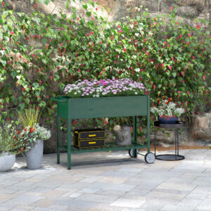 Højbed med hjul, hylde urtebed plantebed metal til haven, balkon grøn 109 x 44 x 80 cm