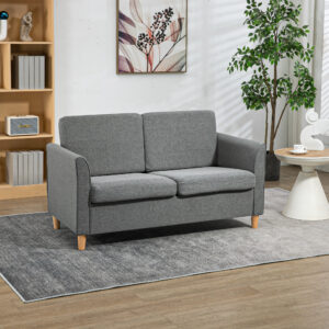 Dobbeltsofa, Komfortabel Sofa med Aftagelige Hørhynder i Lysegrå, 141x65x78cm, Ideel til Stuen