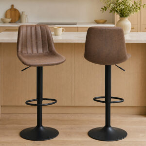 Sæt med 2 barstole, højdejusterbare køkkenstole med fodstøtter, drejestol, brun polyester, 43 x 46,5 x 89-110 cm, til bar, køkken