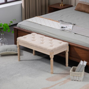 Polstret Bænk Vintage Entrebænk med Knapper Hørlook, Belastningsevne op til 120 kg, 80x40x43 cm, Beige til Entre & Stue