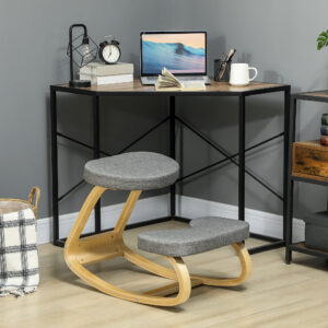 Knæstol, ergonomisk knælestol med linnedlook, birketræsbund for at lindre nakkesmerter