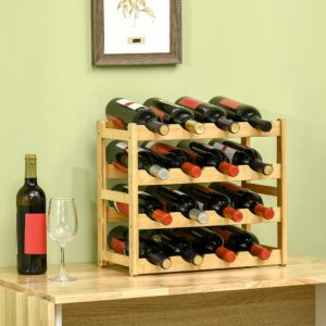Bambus vinreol til 16 flasker, 43 x 23,5 x 38 cm, stilfuldt naturtrædesign til køkken og stue