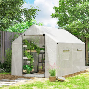 Drivhus 3 x 2 x 2 m, foliedrivhus med 4 netvinduer, bred rulledør, myggenet med lynlås, UV-bestandig