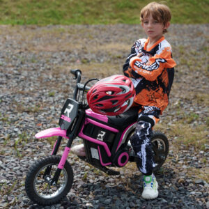 Elmotorcykel til børn med 24V 350W motor, 8-16 km/t hastighedstilstand, 12-tommer pneumatiske dæk, Elmotorcykel med musikforlygte, Motocross til børn 8-12 år lyserød