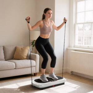 Vibrationsplade Fitnessudstyr med 2 modstandsbånd, 99 vibrationsniveauer op til 120 kg, til effektiv helkropstræning, 200W