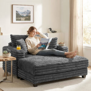 Chaiselong 2-personers stor sovesofa 134 x 151 cm med kopholder til stuen, grå