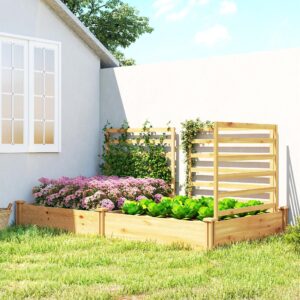 Højbed med espalier, træblomsterkasse med 3 espalierer, rumdeler, åben bund, 240 x 125 x 102 cm, naturtræ