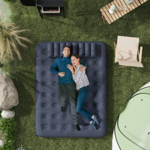 Airbed Dobbelt Luftmadras med Håndpumpe & Pude, Blå 203x152x22cm til Camping & Gæster