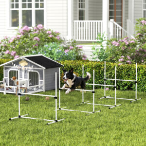 Agility Hækkesæt Hundetræningssæt 4 Hække Slalomstave Plastik Hvid 99x65x94cm til Aktiv Hundetræning