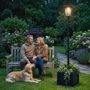 Solcelledrevet gulvlampe med blomsterpotte 195 cm udendørs havelanterne med 2 lysstyrkeniveauer lysstyringsafbryder IP44