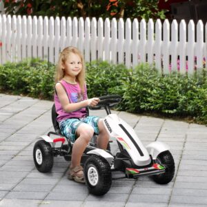 Gokart-pedalbil med håndbremse, justerbart sæde, gear frem og tilbage, op til 50 kg til børn 5-12 år, hvid