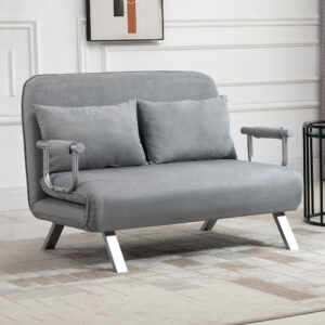 To-personers sovesofa med sengefunktion og puder, justerbar sofa, op til 150 kg, lysegrå