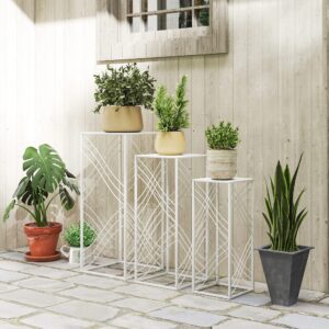 Sæt med 3 plantestativer, 50/60/70 cm høje, stabelbare metalplantestativer, hvide