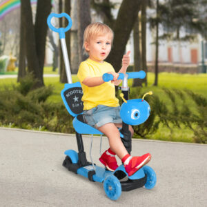 5-i-1 børneløbehjul, løbehjul, cityscooter, børneløbehjul, kickboard, styr, teleskoprør, højdejusterbar, blå, 62 x 25 x 72,5 cm