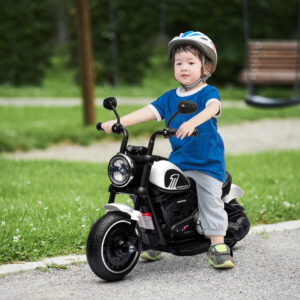 El-motorcykel til børn, elbil, børnecykel med 2 aftagelige støttehjul, 3 km/t, til 1,5-3 år gamle børn, hvid, 76 x 42 x 57 cm