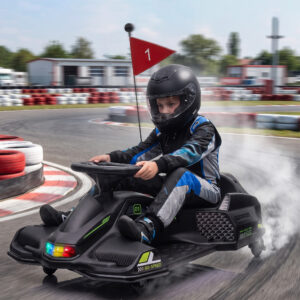 Elektrisk Gokart til Børn 12 V 3-8 km/t Driftkart med Drifttilstand, Langsom Start, Gokart med Lys, Musik, Sikkerhedssele, Børnekøretøj til 8-12-årige, Sort