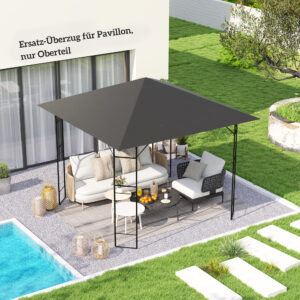Udskiftningstag til 3 x 3 m pavillon, vandafvisende pavillontag UPF30+, udskiftningsbetræk Oxford-stof, 370 g/m², grå