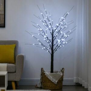 150 cm Kunstbaum Birkenbaum mit 96 LED Lichtern und Kunstschnee für Weihnachtsdeko und Feiern, ideal für Party Hochzeit