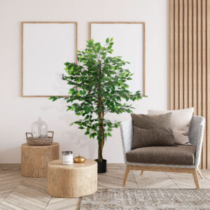 Ficustræ kunstig plante, naturtro, 150 cm høj, med potte, grøn