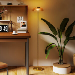 LED-gulvlampe til stuen, gulvlampe med 3000 K varmt lys, fodkontakt, 25 x 25 x 134 cm, messing