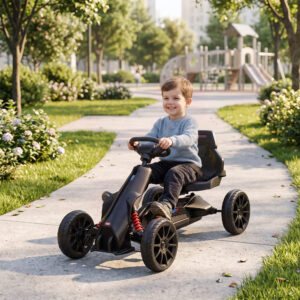 Gokart Pedalbil med Håndbremse, Justerbart Sæde, Frem- og Bakgear, Pedalbil til Børn 3-8 År, Sort