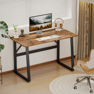 Skrivebord, computerbord med stålramme, kontorbord, pc-bord, 120x60x76cm, rustik brun + sort