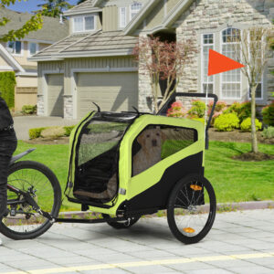 2-i-1 hundetrailer, cykeltrailer til hunde, klapvogn med reflekser, hundevogn maks. 30 kg, cykeltrailer til store hunde, Oxfordstof, grøn